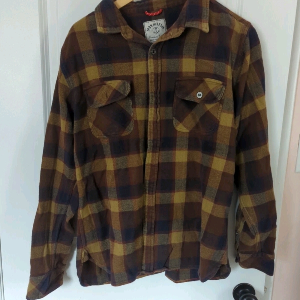 EUC Iron and Resin Plaid Flannel Button Up Shirt - Men's XL - Can Fit Large